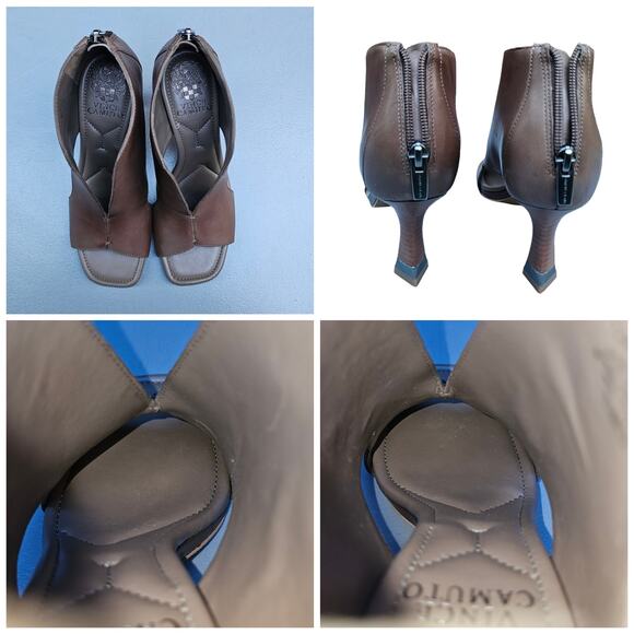 Square Toe Ankle Bootie Brown Leather Vince Camuto Jesilia Split Vamp Size 7.5 - Picture 9 of 12